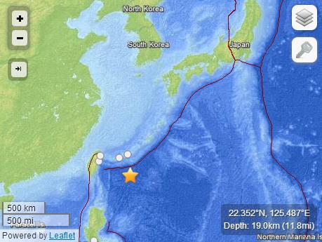 日本石垣島東南259公里處發生4.6級地震